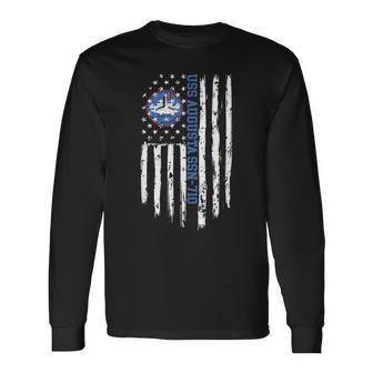 Uss Augusta Ssn710 American Flag Long Sleeve T-Shirt | Mazezy