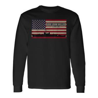 Uss John Willis De-1027 Ship Diagram American Flag Long Sleeve T-Shirt | Mazezy