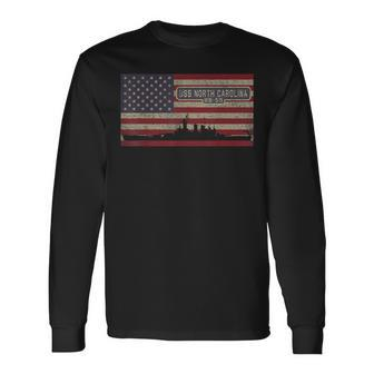 Uss North Carolina Bb55 Battleship Usa American Flag Long Sleeve T-Shirt T-Shirt | Mazezy