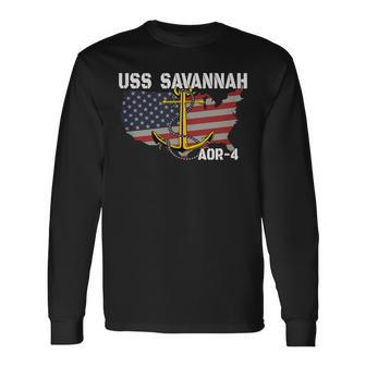 Uss Savannah Aor-4 Replenishment Oiler Ship Veterans Day Dad Long Sleeve T-Shirt | Mazezy DE