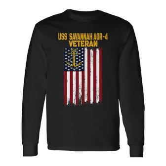 Uss Savannah Aor-4 Replenishment Oiler Ship Veterans Day Long Sleeve T-Shirt | Mazezy