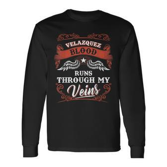 Velazquez Blood Runs Through My Veins Youth Kid 1T5d Long Sleeve T-Shirt - Seseable