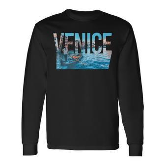 Venice Venezia Italy Gondola Rialto Bridge Long Sleeve T-Shirt | Mazezy