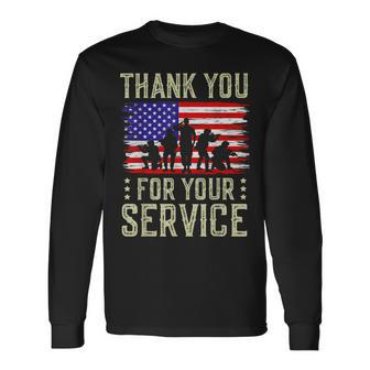 Veteran Thank You For Your Service Us Flag Veterans Day Long Sleeve T-Shirt - Monsterry