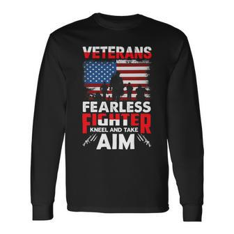 Veteran Vets Us Army Veteran Kneel American Flag Military Tee Veterans Long Sleeve T-Shirt - Monsterry UK