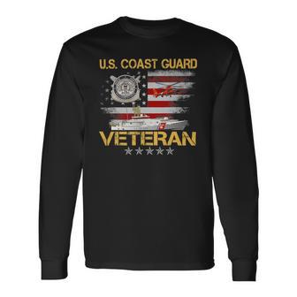 Veteran Vets US Coast Guard Veteran Flag Vintage Veterans Day 150 Veterans Long Sleeve T-Shirt - Monsterry UK