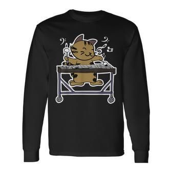 Vibraphone Playing Kitty Cat Jazz Cat Marimba Long Sleeve T-Shirt | Mazezy