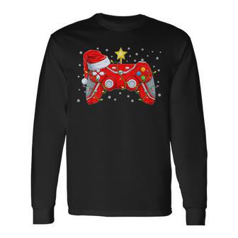 Video Game Controller Christmas Santa Hat Gamer Boys Xmas Long Sleeve T-Shirt - Seseable