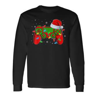 Video Game Controller Christmas Santa Hat Gamer Boys Long Sleeve T-Shirt - Seseable