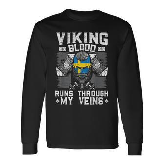 Viking Blood Runs Through My Veins Norse Mythology Vikings Long Sleeve T-Shirt - Seseable