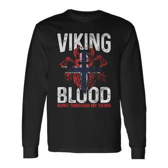 Viking Blood Runs Through My Veins Norwegian Roots Pride Long Sleeve T-Shirt - Seseable