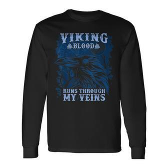 Viking Blood Runs Through My Veins Viking Raven Long Sleeve T-Shirt - Seseable