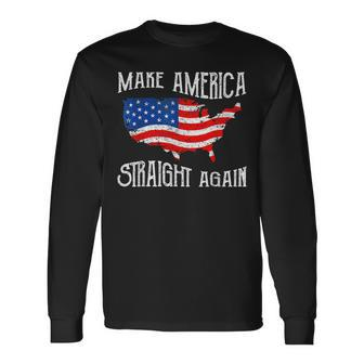 Vintage Make America Straight Again Groovy American Us Flag Long Sleeve T-Shirt T-Shirt | Mazezy