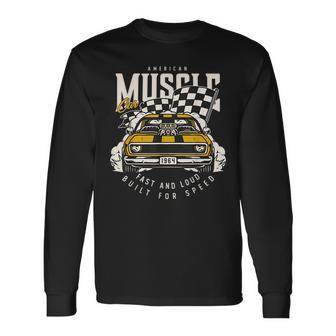 Vintage American Muscle Car Racing Flag Racing Long Sleeve T-Shirt T-Shirt | Mazezy