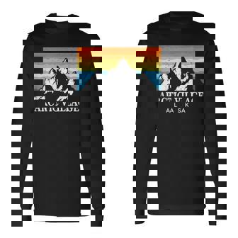 Vintage Arctic Village Alaska Mountain Print Long Sleeve T-Shirt | Mazezy