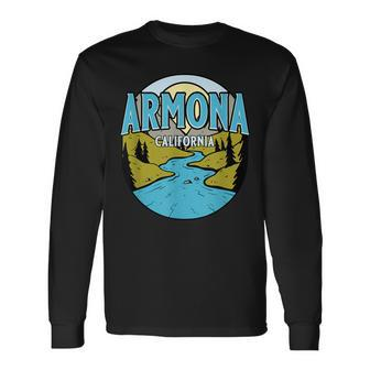 Vintage Armona California River Valley Souvenir Print Long Sleeve T-Shirt | Mazezy