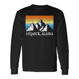 Vintage Atqasuk Alaska Mountain Hiking Souvenir Print Long Sleeve T-Shirt | Mazezy