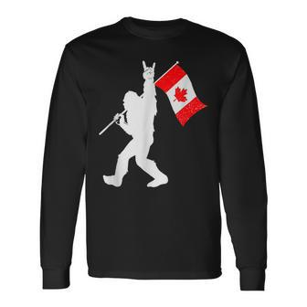 Vintage Canadian Bigfoot And Rock'n Roll Canada Day Long Sleeve T-Shirt - Seseable