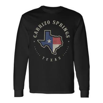 Vintage Carrizo Springs Texas State Flag Map Souvenir Long Sleeve T-Shirt | Mazezy