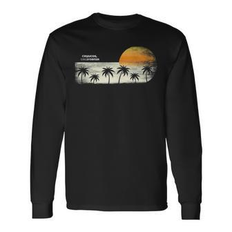 Vintage Cayucos Ca Ocean Sunset And Palm Trees Long Sleeve T-Shirt | Mazezy