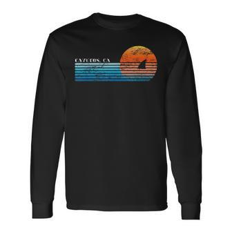 Vintage Cayucos Ca Retro 80S Shark Fin Sunset Long Sleeve T-Shirt | Mazezy