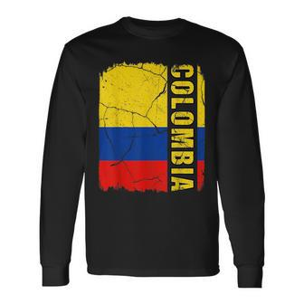 Vintage Colombian Flag Colombia Pride Roots Heritage Long Sleeve T-Shirt - Monsterry