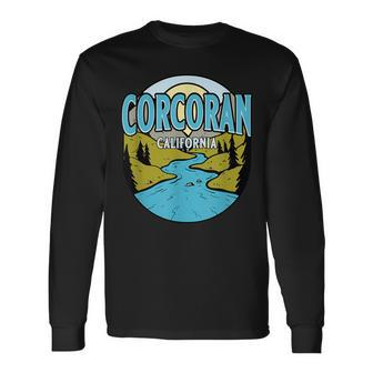 Vintage Corcoran California River Valley Souvenir Print Long Sleeve T-Shirt | Mazezy