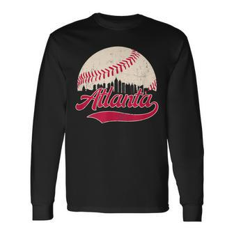 Vintage Distressed Atlanta Skyline Baseball Long Sleeve T-Shirt | Mazezy