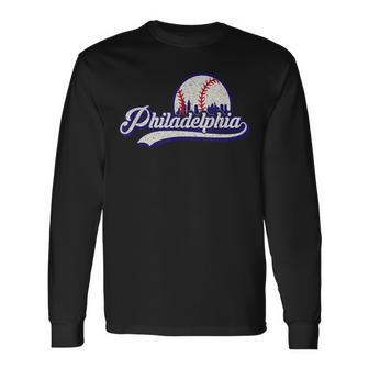 Vintage Distressed Philly Baseball Lovers Long Sleeve T-Shirt - Seseable
