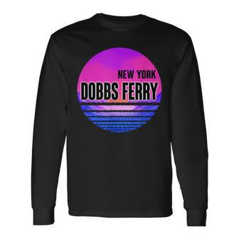 Vintage Dobbs Ferry Vaporwave New York Long Sleeve T-Shirt | Mazezy