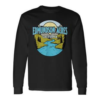 Vintage Edmundson Acres California River Valley Print Long Sleeve T-Shirt | Mazezy