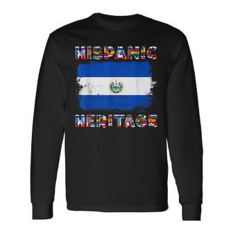 Vintage El Salvador Salvadorean Flag Hispanic Heritage Month Long Sleeve T-Shirt | Mazezy