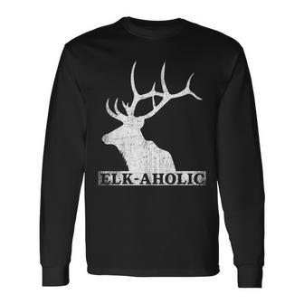 Vintage Elkaholic Elk Hunter Elk-Aholic Distressed Long Sleeve T-Shirt | Mazezy