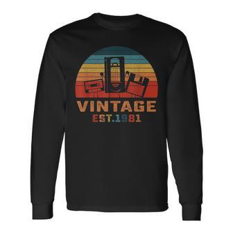 Vintage Est 1981 Cassette Tape Floppy Disk 41Th Birthday Long Sleeve T-Shirt | Mazezy