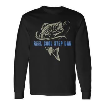 Vintage Fishing Reel Cool Step Dad Fish Fathers Day Long Sleeve T-Shirt - Seseable