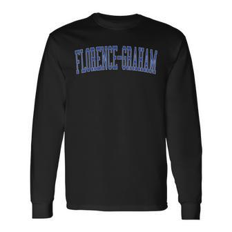 Vintage Florence-Graham Ca Distressed Blue Varsity Style Long Sleeve T-Shirt | Mazezy
