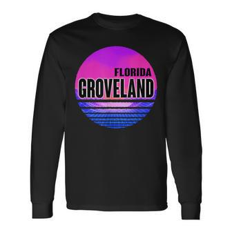 Vintage Groveland Vaporwave Florida Long Sleeve T-Shirt | Mazezy