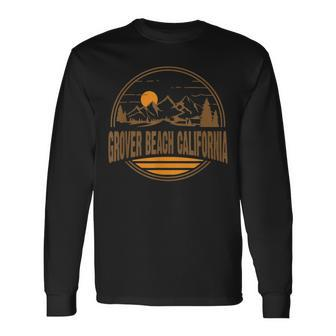 Vintage Grover Beach California Mountain Hiking Print Long Sleeve T-Shirt | Mazezy