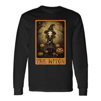 Vintage Halloween Cute Witch Black Cat The Wich Tarot Card Tarot Long Sleeve T-Shirt T-Shirt | Mazezy