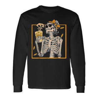 Vintage Halloween Skeleton Pumpkin Spice Latte Syrup Creamer Latte Long Sleeve T-Shirt T-Shirt | Mazezy