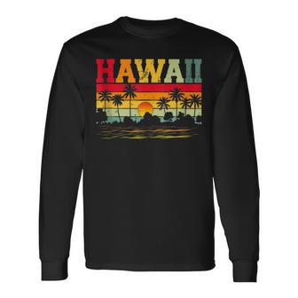 Vintage Hawaii Summer Mom Dad Hawaiian Dad Papa Husband Long Sleeve T-Shirt T-Shirt | Mazezy