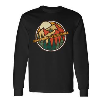 Vintage Hayfork California Mountain Hiking Souvenir Print Long Sleeve T-Shirt | Mazezy