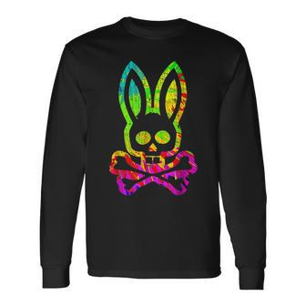 Vintage Horror Bunny Rabbit Face Tie Dye Happy Easter Day Rabbit Long Sleeve T-Shirt | Mazezy