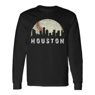 Vintage Houston Skyline City Baseball Met At Gameday Long Sleeve T-Shirt | Mazezy UK
