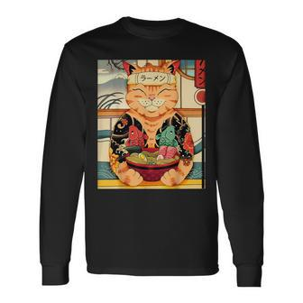 Vintage Kawaii Cat Anime Lovers Japanese Ramen Lovers Long Sleeve T-Shirt - Thegiftio UK