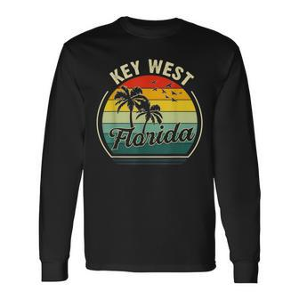 Vintage Key West Beach Floria Summer Vacation Sunset Palm Key West Long Sleeve T-Shirt T-Shirt | Mazezy