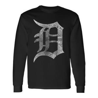 Vintage Letter D Detroit Michigan 313 White Style 3 Back Long Sleeve T-Shirt | Mazezy