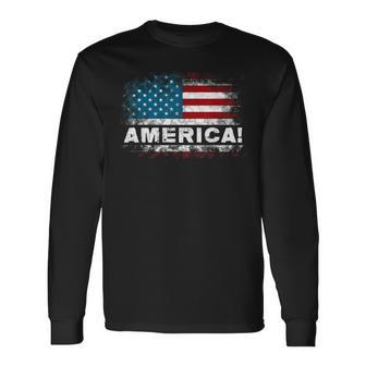 Vintage Merica 4Th Of July Usa Flag Patriotic American Long Sleeve T-Shirt T-Shirt | Mazezy AU