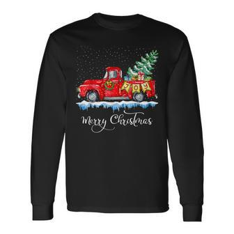 Vintage Merry Christmas Red Truck Old Fashioned Christmas Long Sleeve T-Shirt - Seseable