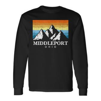 Vintage Middleport Ohio Mountain Hiking Souvenir Print Long Sleeve T-Shirt | Mazezy